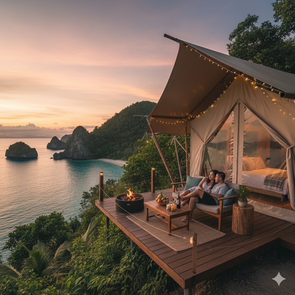 Tren Camping Mewah (Glamping) dengan Pemandangan Alam Asia.